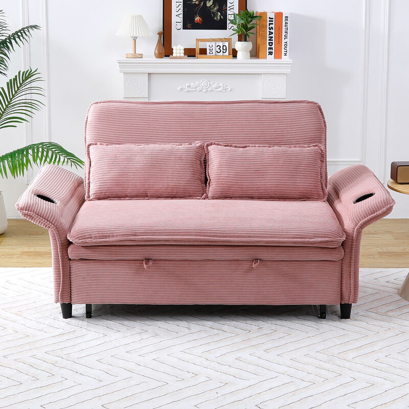 Merax letter striped fabric multi-functional sofa bed image number 1