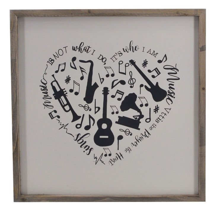 HomeRoots 16" X 16" Black And White Heart Music Wood Square Framed Art