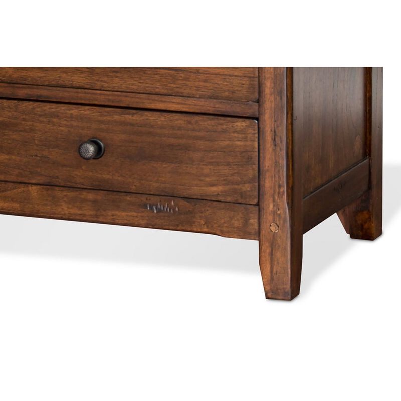 Odell Nightstand, 3 Drawers, Bronze, Rustic Dark Brown Solid Wood - Benzara