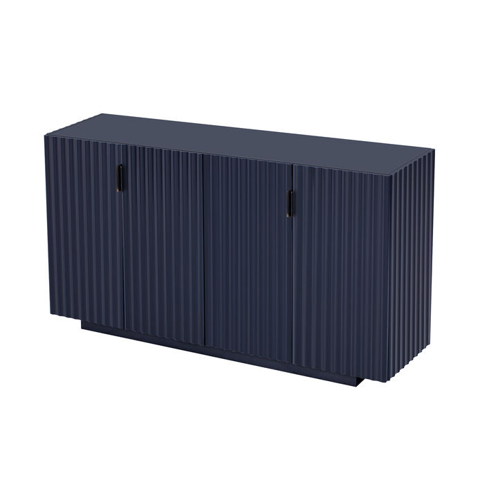 TATEUS 60"Fluted 4-Door Buffet Cabinet – Adjustable Shelf Sideboard for Dining Room