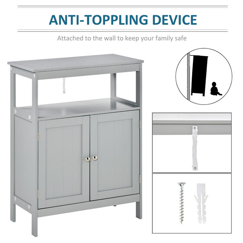 Grey Bathroom Storage: Wooden Cabinet with Double Doors