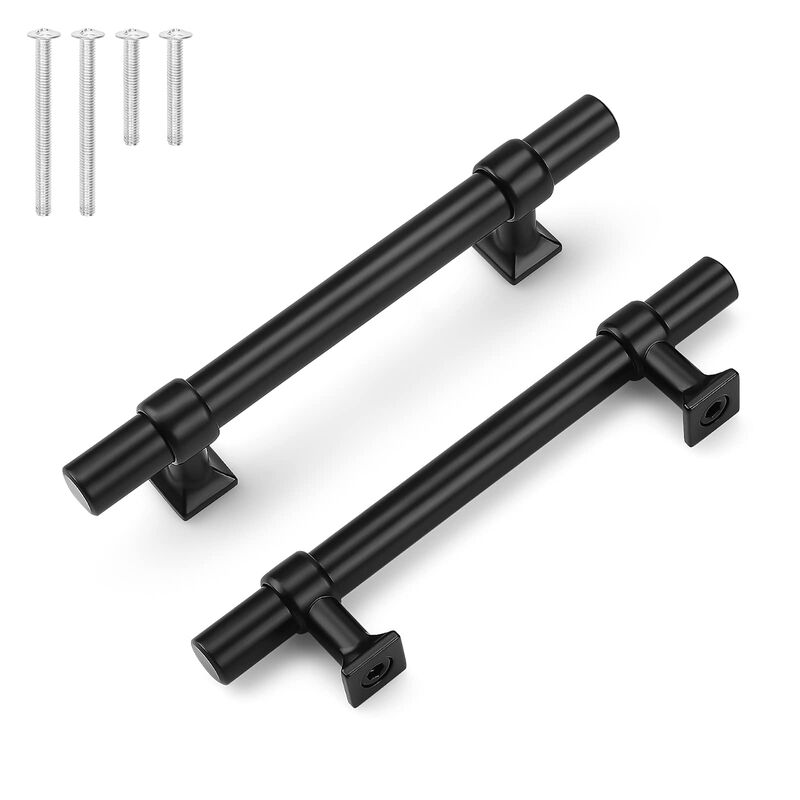 knobelite 6 Pack Black Kitchen Cabinet Pulls,Hole Centers 3.75 inch Black Kitchen Cabinet Handles, Black Stainless Steel Cabinet
