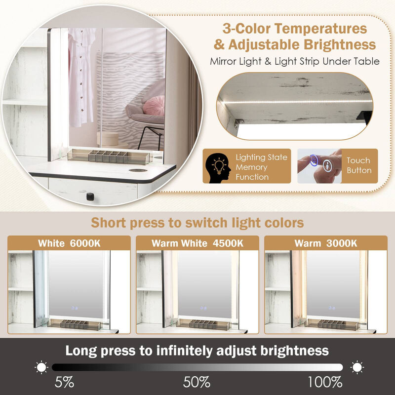 Vanity Makeup Table Set with Lighted Mirror