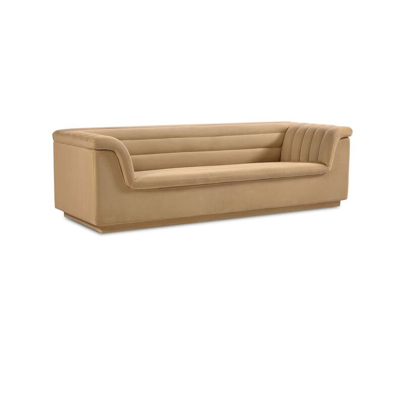 Meridian Furniture Cascade Camel Velvet Fabric Sofa