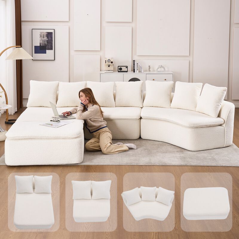 Whisen 133" U-Shaped Modular Sectional Sofa, Chenille Foam with Removable Chaise, No Assembly Required for Living Room image number 6