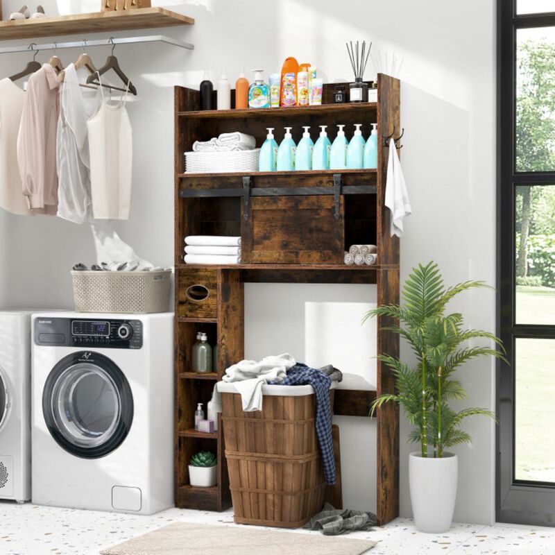 Hivvago Over The Toilet Storage Cabinet with Sliding Barn Door and Adjustable Shelves