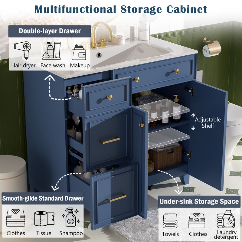 Merax 36" Modern Bathroom Vanity with Ceramic Sink