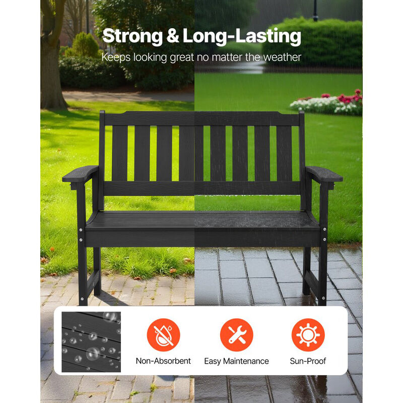 Weatherproof Outdoor Bench for 2-3 People Plastic Patio Bench with Backrest for Porch Yard-Black image number 3