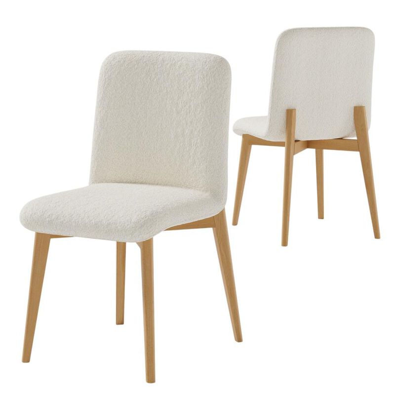 Hivvago Set of Two Off White And Natural Boucle Upholstered Dining Side Chairs