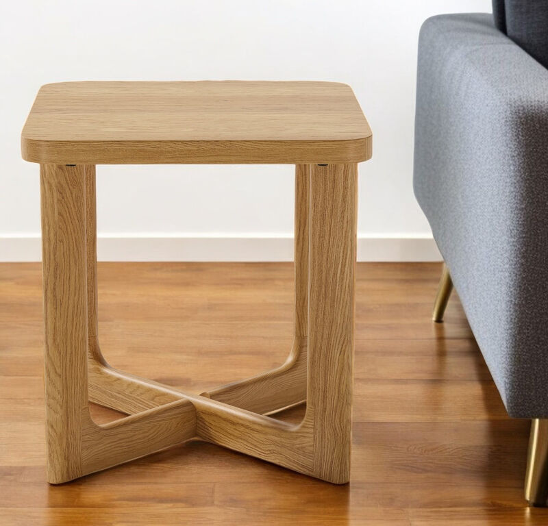 Hivvago 24 Inch Natural Solid Wood Square Cross Legs End Table