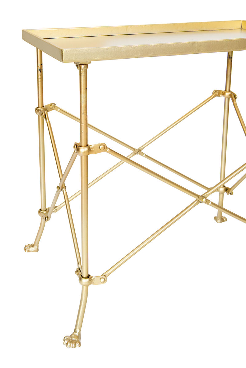 Vintage Rectangular Metal End Table with Claw Feet, Gold image number 2