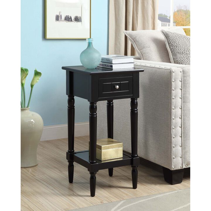 Convenience Concepts French Country Khloe 1 Drawer Accent Table with Shelf, Black