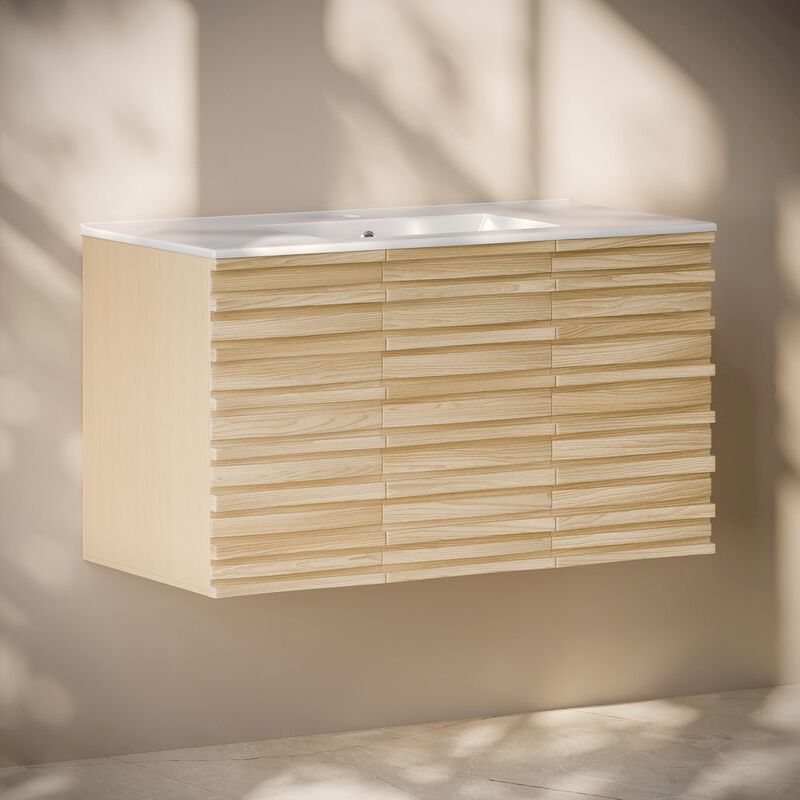 Cascade 36" Wall-Mounted Bathroom Vanity in Natural Oak with Sink Top image number 5