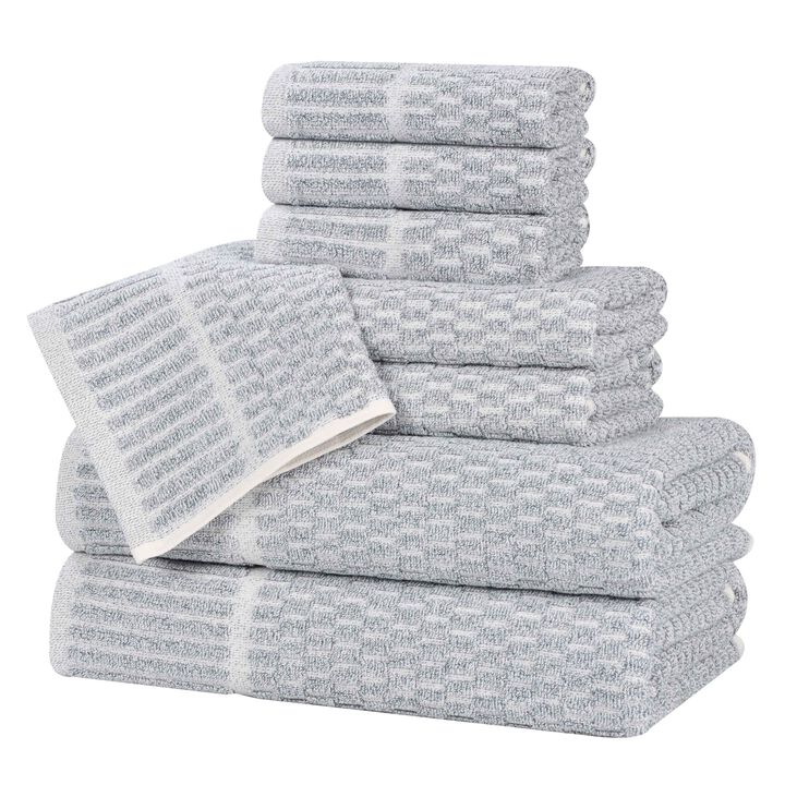 Cotton Blend Bathroom Towel Set with Checkered Pattern and Ribbed Border Design