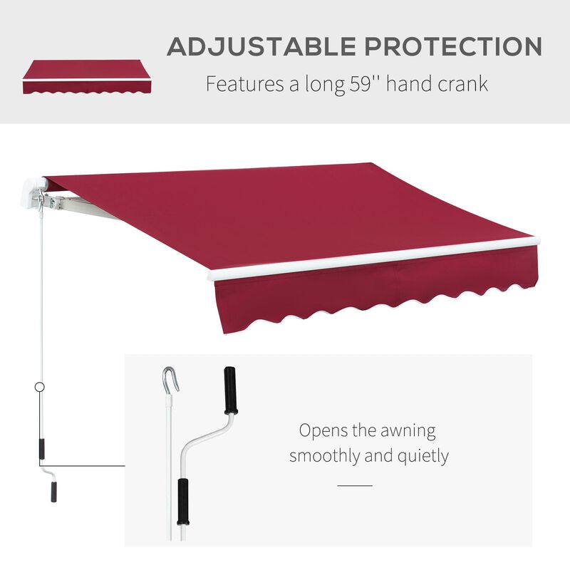 Wine Red Patio Cover: 8'x7' Retractable Awning with Crank Handle