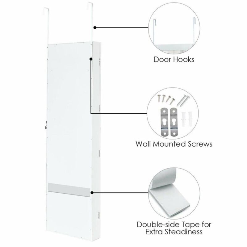 Hivvago Wall Mounted Lockable Mirror Jewelry Cabinet with LED Light