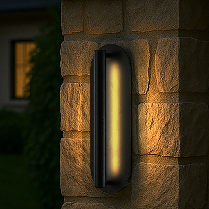 H19" Oval Matte Black 23W Integrated LED Wall Sconce with Acrylic Shade Modern Dusk to Dawn Outdoor Wall Light Waterproof Exterior Light Fixture for Porch Patio