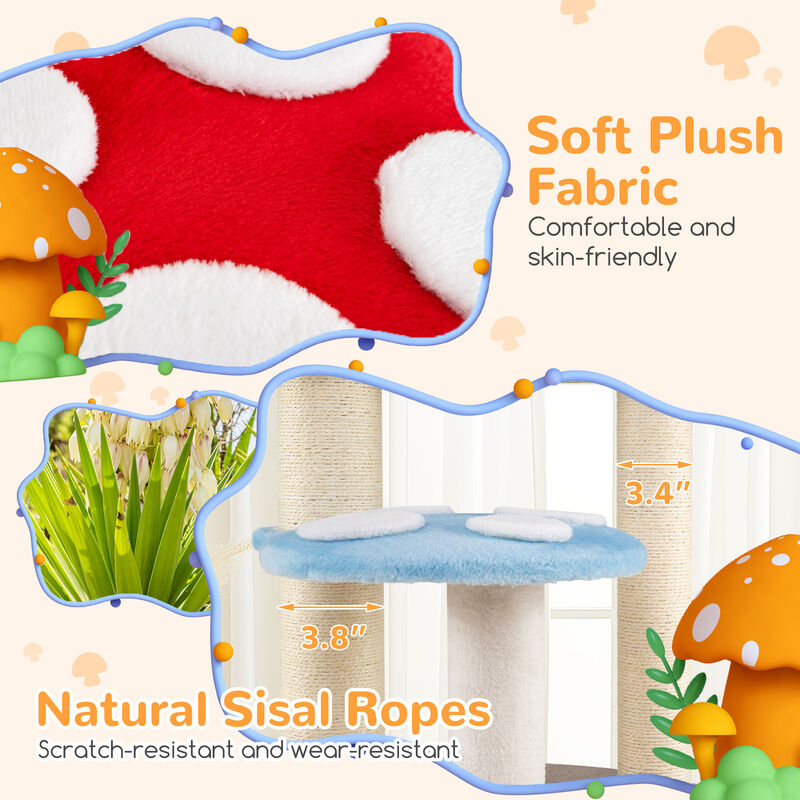 Cute Cat Tree with Mushroom Design, Top Condo & Durable Sisal Scratching Areas