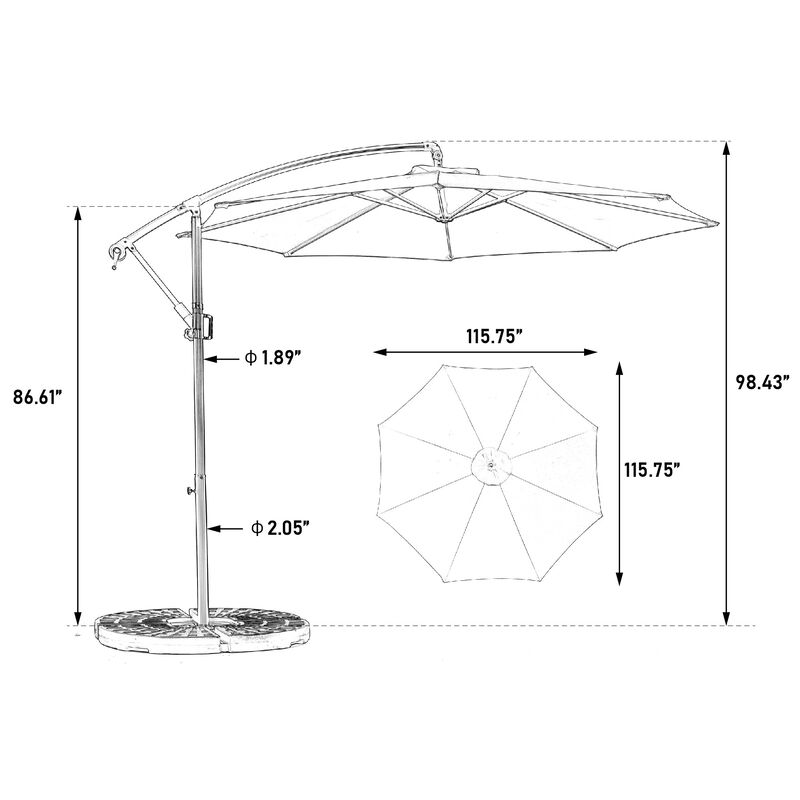 Mondawe 10ft Offset Hanging 8 Ribs Market Patio Umbrella with Easy Tilt Adjustment image number 2
