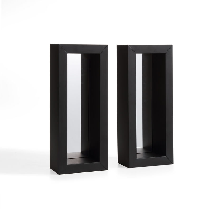 Vertical Mirror Pillar Candle Wall Sconces with Metal Frame (Set of 2)