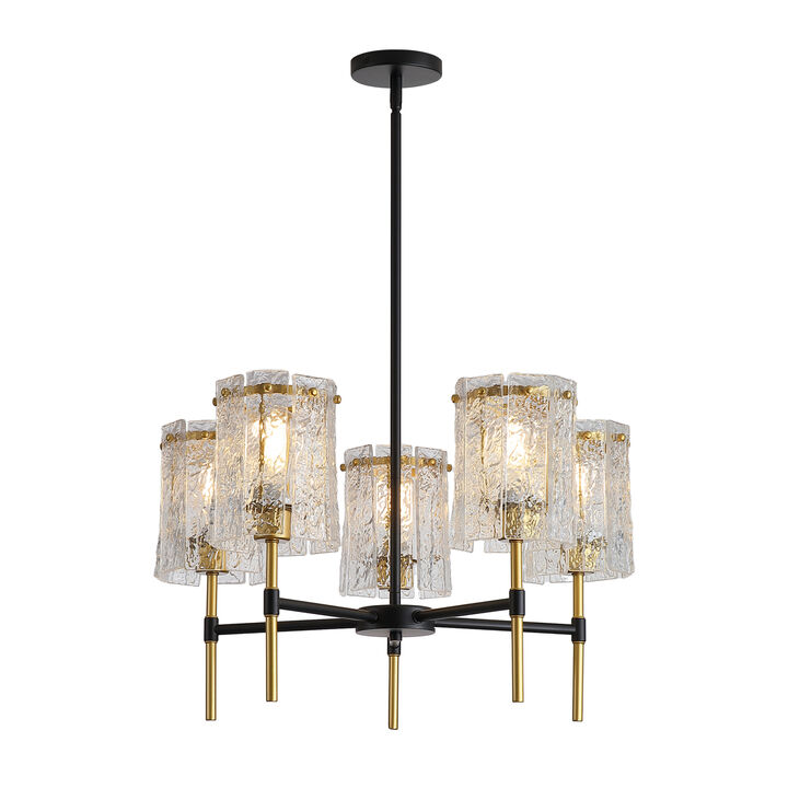 ELEMENT ACE Industrial Textured Water Ripple Glass Chandelier, Adjustable Height E26 Base Compatible Light Fixture for Dining Room Living Room Entryway