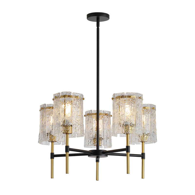 ELEMENT ACE Industrial Textured Water Ripple Glass Chandelier, Adjustable Height E26 Base Compatible Light Fixture for Dining Room Living Room Entryway image number 0