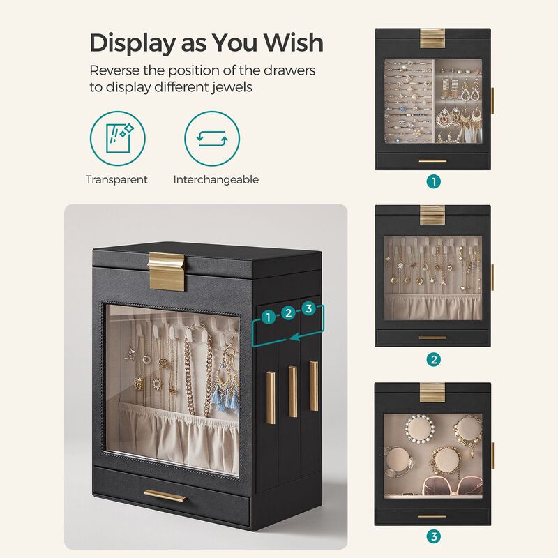 Elegant 5-Layer Jewelry Box with Glass Window, Vertical Storage Space, and Large Mirror image number 2