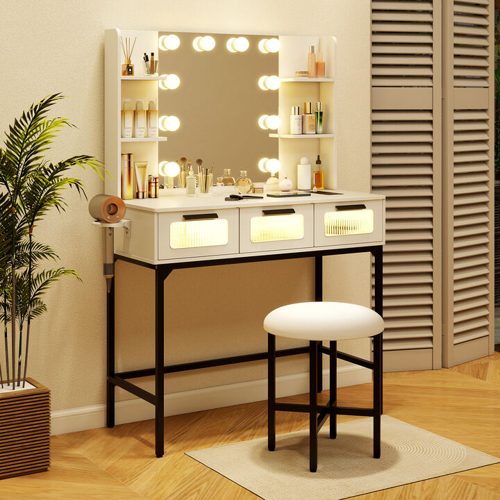Bedroom Makeup Vanity Desk with Hollywood Mirror and Lights