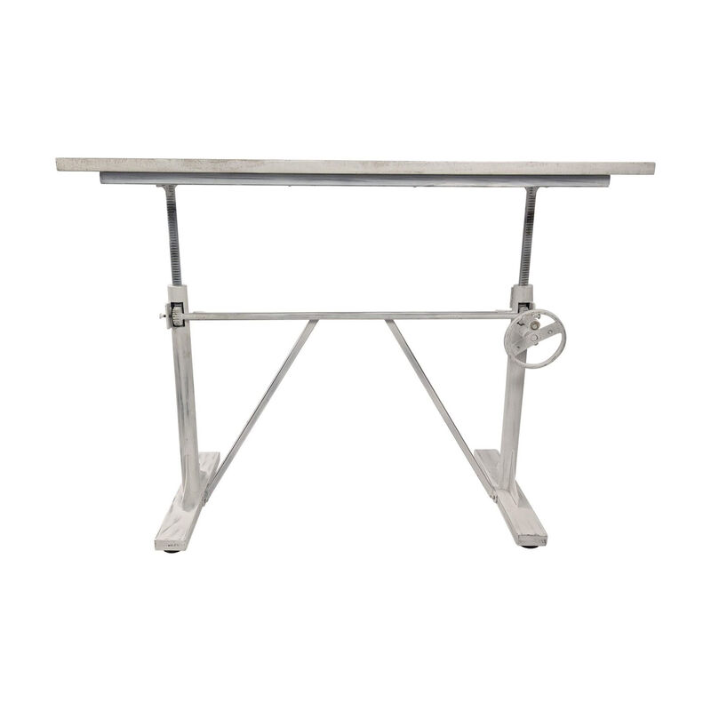 HomeRoots Adjustable Antiqued White Solid Wood and Iron Trestle Standing Desk image number 2