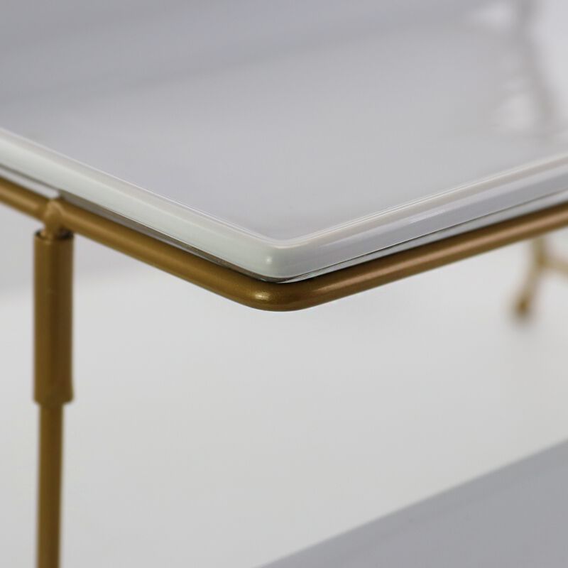 Gibson Elite Gracious Dining 3 Tiered Rectangle Porcelain Plate Set with Gold Metal Stand