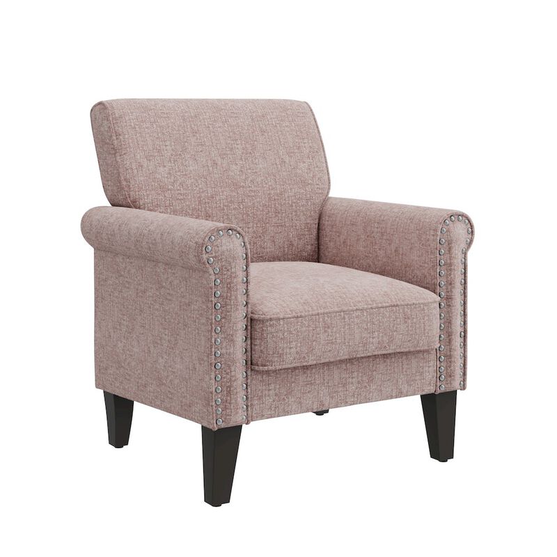HL Home Furnishings Jean Rolled Armchairs with Nailheads in Pink Chenille