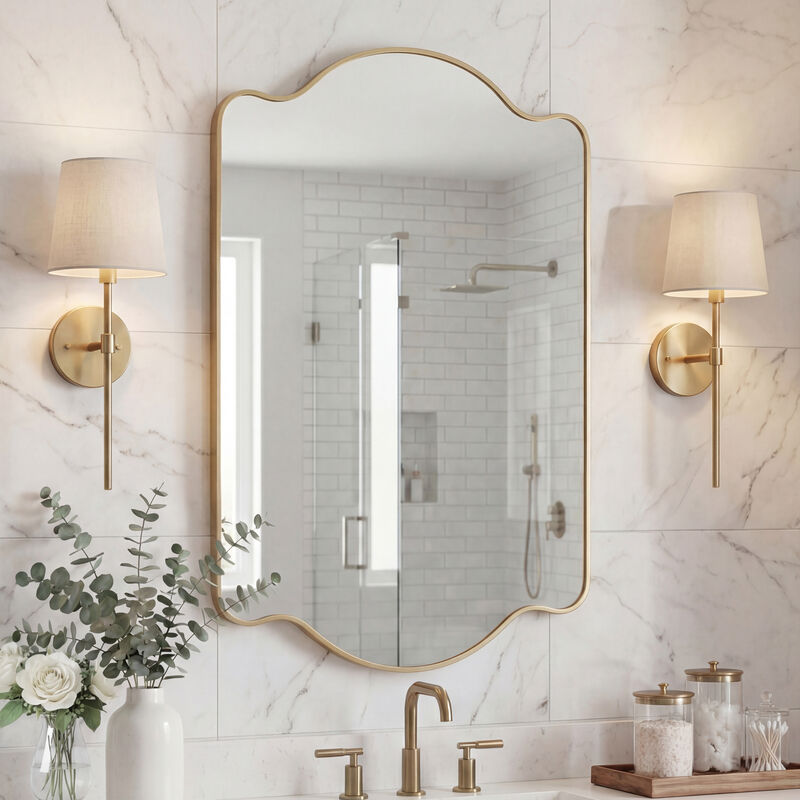 Louisa Medium Scalloped Rectangular Metal Framed Wall Mirror image number 1