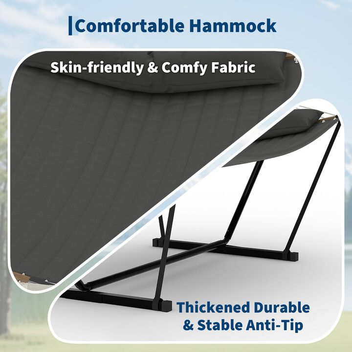 12FT Double Hammock with Heavy-Duty Stand &ndash; 2 Person, 450 lbs, Weather-Resistant Fabric, Hardwood Bar & Carry Bag