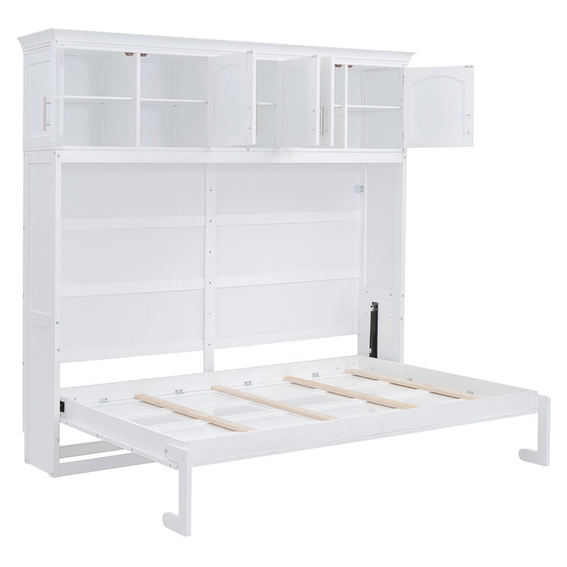 Whisen Modern Design Queen Size Murphy Bed, Folded into a Cabinet with Top Cabinets