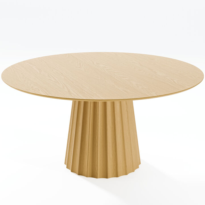 60 Inch Beveled Edge Original Color Round Wooden Dining Table Seats 4-6 People, Suitable for Living Room and Dining Room
