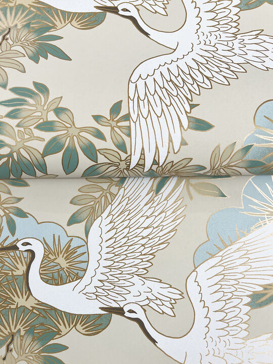 Sprig & Heron Beige Wallpaper