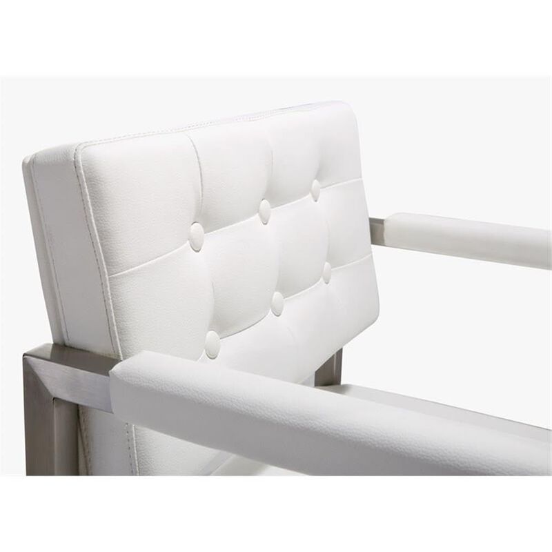 Tov Furniture The Director Collection Stainless Steel Metal Leather Upholstered Industrial Modern Counter Stool with Back & Arms, White image number 5