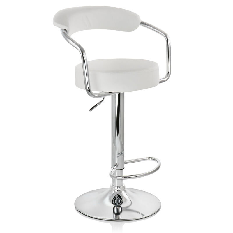 Elama 2 Piece Faux Leather Retro Adjustable Bar Stool in White with Chrome Handles and Base image number 2