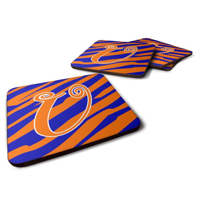 Caroline's Treasures CJ1036-UFC Monogram-Tiger Stripe Blue and Orange Foam Coasters (Set of 4), Initial Letter U, 3.5 H x 3.5 W, Multicolor