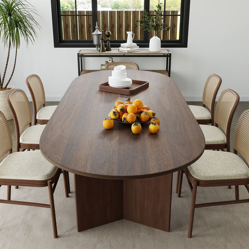 79" Farmhouse Large Oval Brown Dining Table for 6-8 People with V-Shaped Legs for Dining Room and Living Room