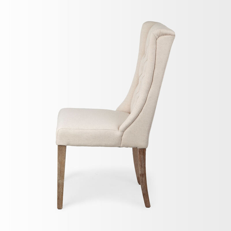 Tufted Linen Upholstered Wing Back Dining Chair, Elegant Side Chair for Dining Room