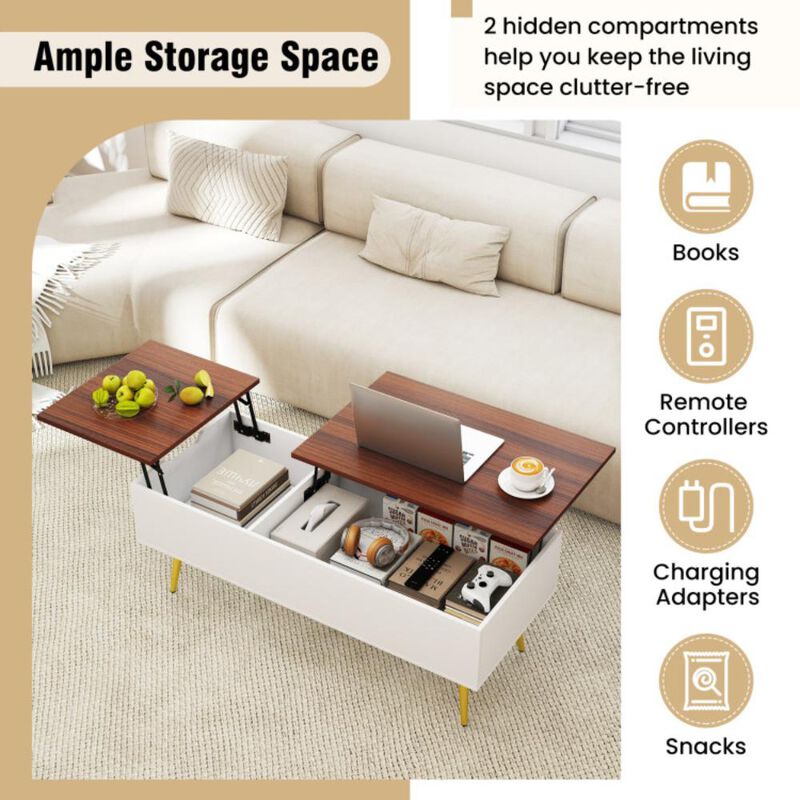 Hivvago 47 Inch Lift Top Coffee Table with 2 Hidden Compartments