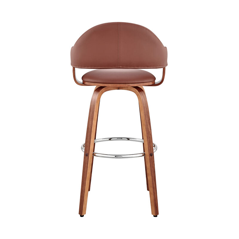 Daxton  Brown Faux Leather and Walnut Wood Bar Stool