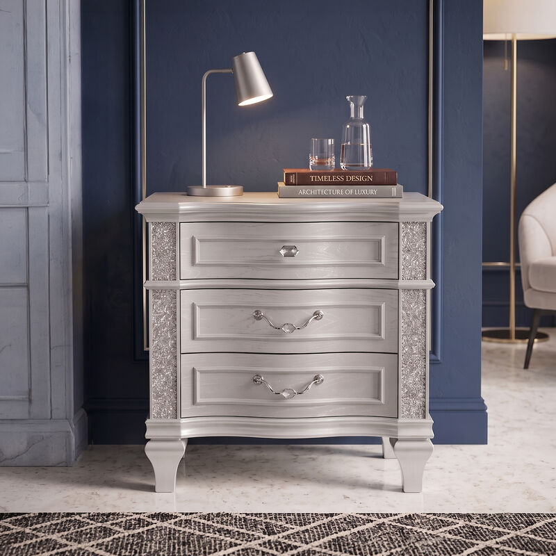 Mystic Glam Nightstand with 3 Drawers, Crystal Accents and Velvet-Lined Drawer image number 5