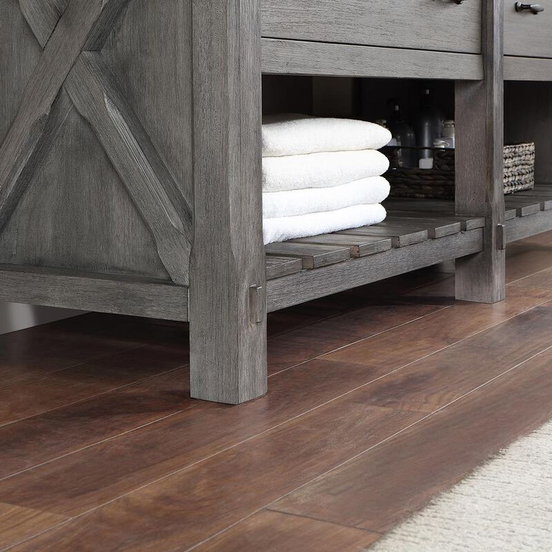 Vinnova Design Double Bath Vanity with Composite Stone Top, White Farmhouse Basin