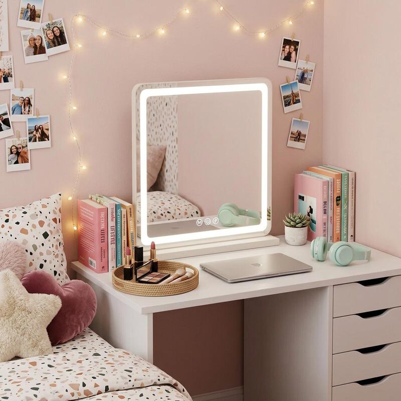 HomeRoots 22" Clear Lighted Freestanding Frameless Makeup Shaving Tabletop Mirror image number 1