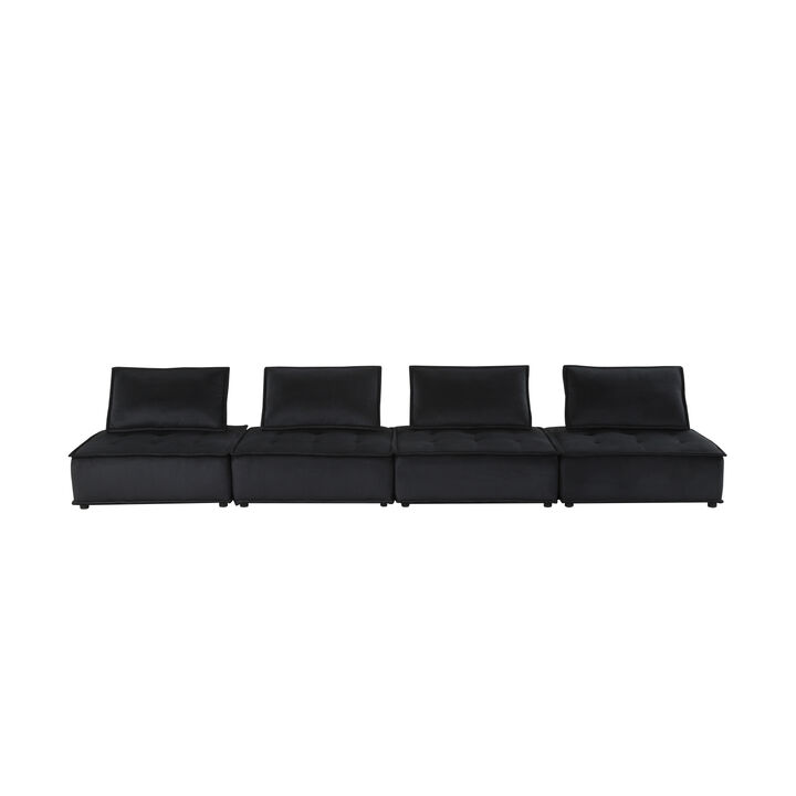 Streamdale Anna Black Velvet 4Seater Modular Sofa