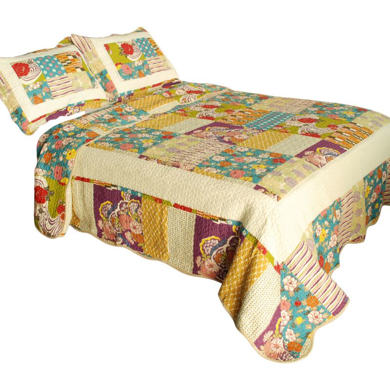 Memory Piano Cotton 3PC Vermicelli Quilted Printed Quilt Set Queen Size Bedding Set image number 1