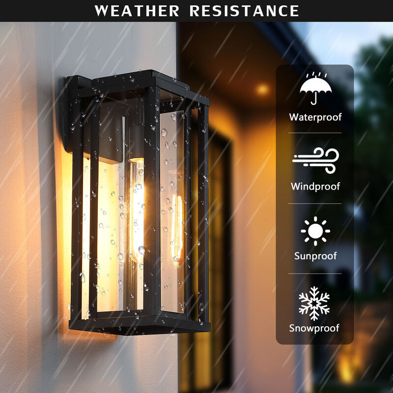 16 in. Modern Industrial 1-Light Dimmable Black Outdoor Wall Lantern image number 3