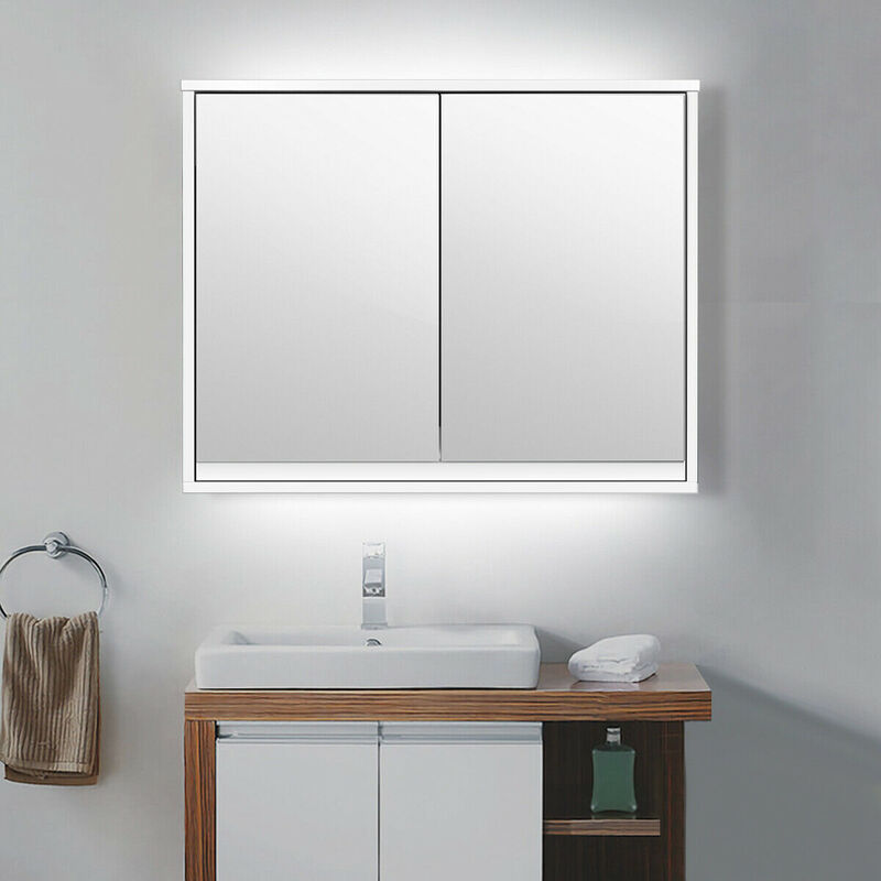 Costway Wall Mounted Bathroom Medicine Cabinet Storage Cabinet Double Mirror Door Organizer Shelf White